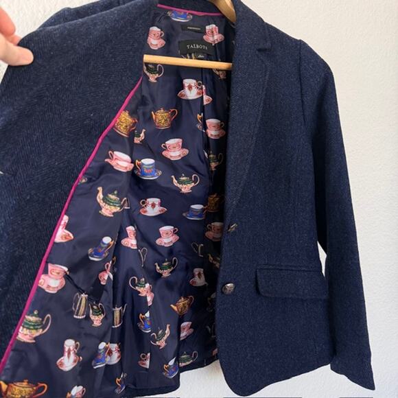 Talbots Shetland Aberdeen Blazer Blue Herringbone Lined Vent Women's 6 NWOT - Picture 5 of 9